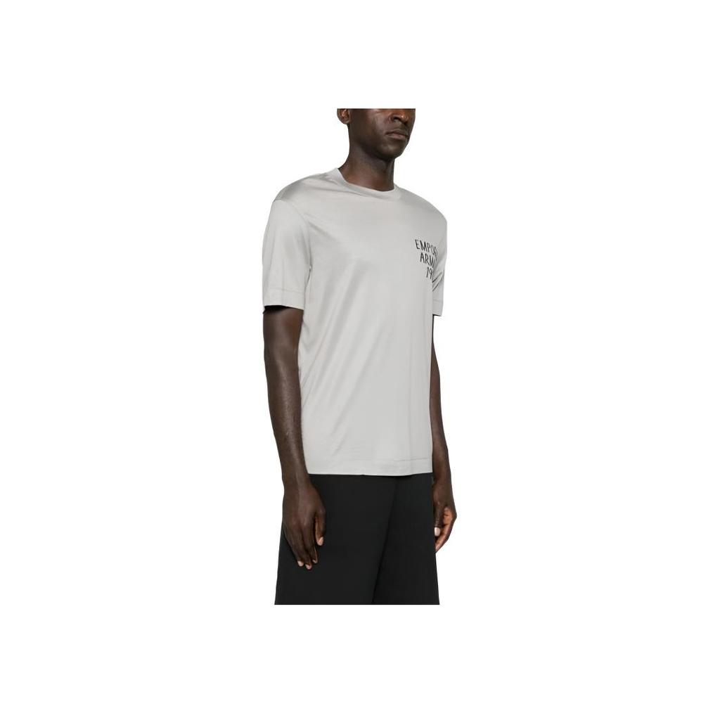 Emporio Armani Logo Letter Print Crew Neck Short Sleeve T-Shirt Men Tops Gray 3D1TA2-1JUVZ-06H2