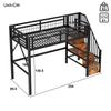 Loft Bed, 90 X 200 Cm, Iron Frame, with LED Light Strip, Staircase Construction with Storage Space, Free Space for Cladding, Without Mattress, Black