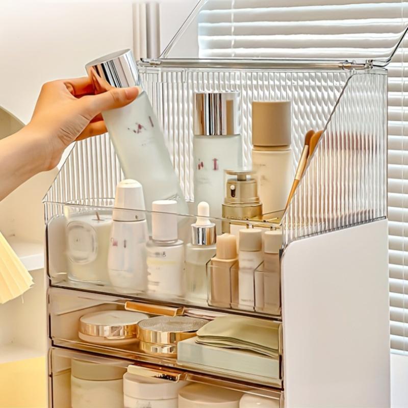 Flip Lid Cosmetics Storage Box Clear Dustproof Desktop Skin Care Products Lipstick Jewelry Makeup Brush Debris Organizer Rack