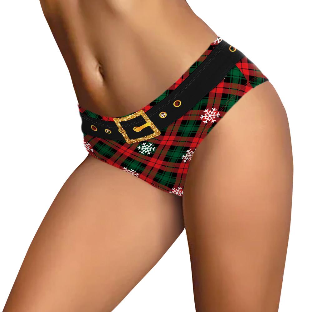 2024 Christmas Plaid Snowflake Women's Sexy Digital Print Triangle Panties