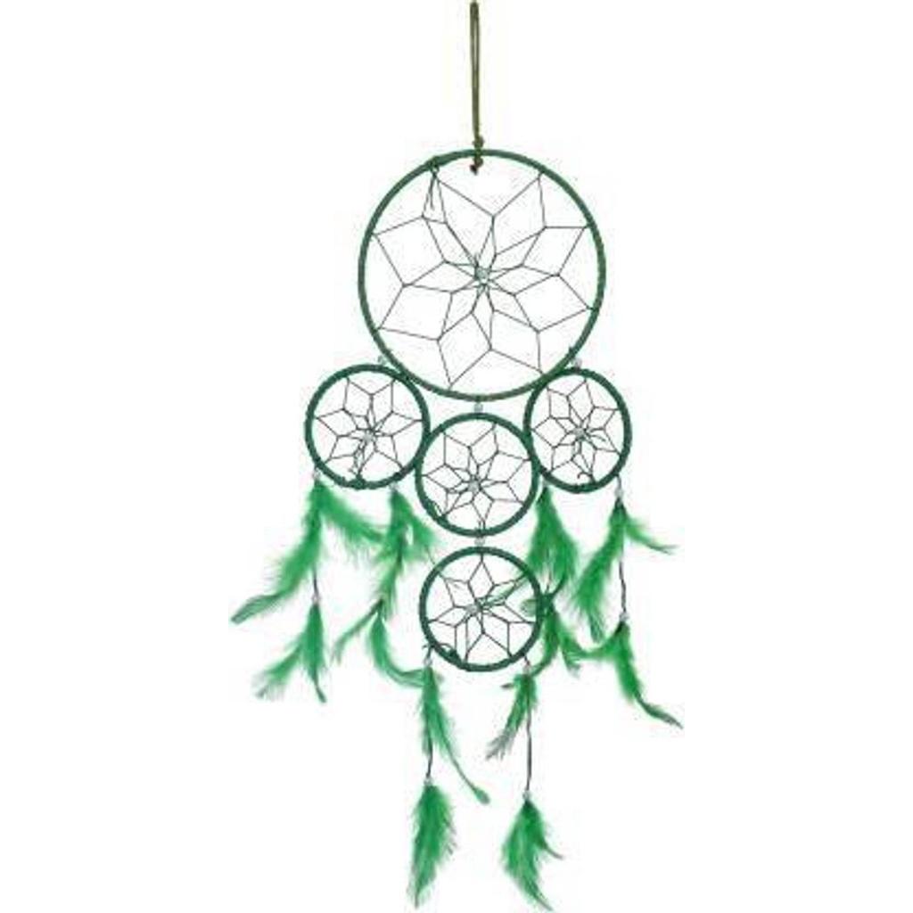 Lapač snů nástěnný dekorativní exponát - 55 cm (Pírko, Zelená)
