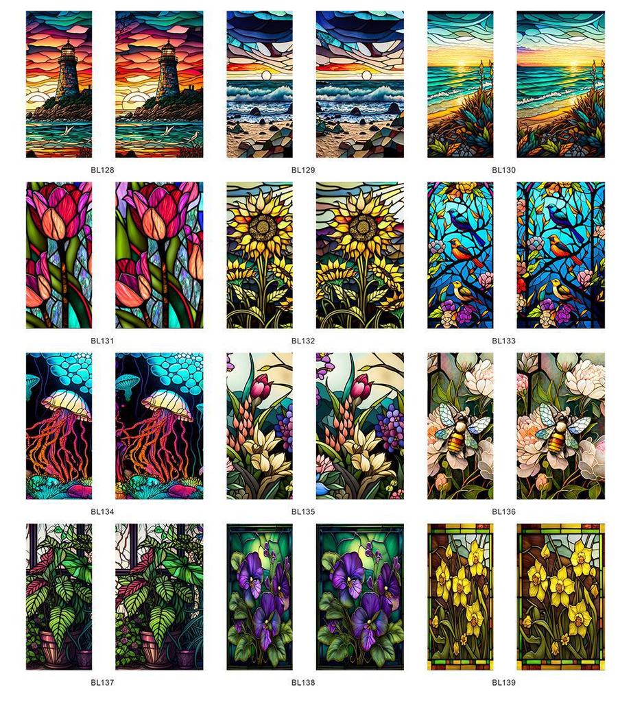 Colorful Retro Flower & Bird PVC Static Cling Removable Window Film