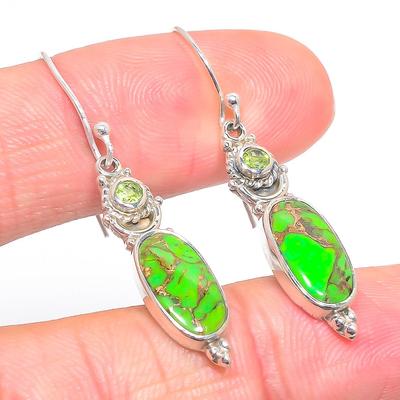 Natural Copper Turquoise,Peridot 925 Solid Sterling Silver Earring 1.75" L1f15