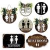 Wooden Wall Art Sign Wreath Circle Decorative Plaque Cute Bathroom Sign Plate Toilet
