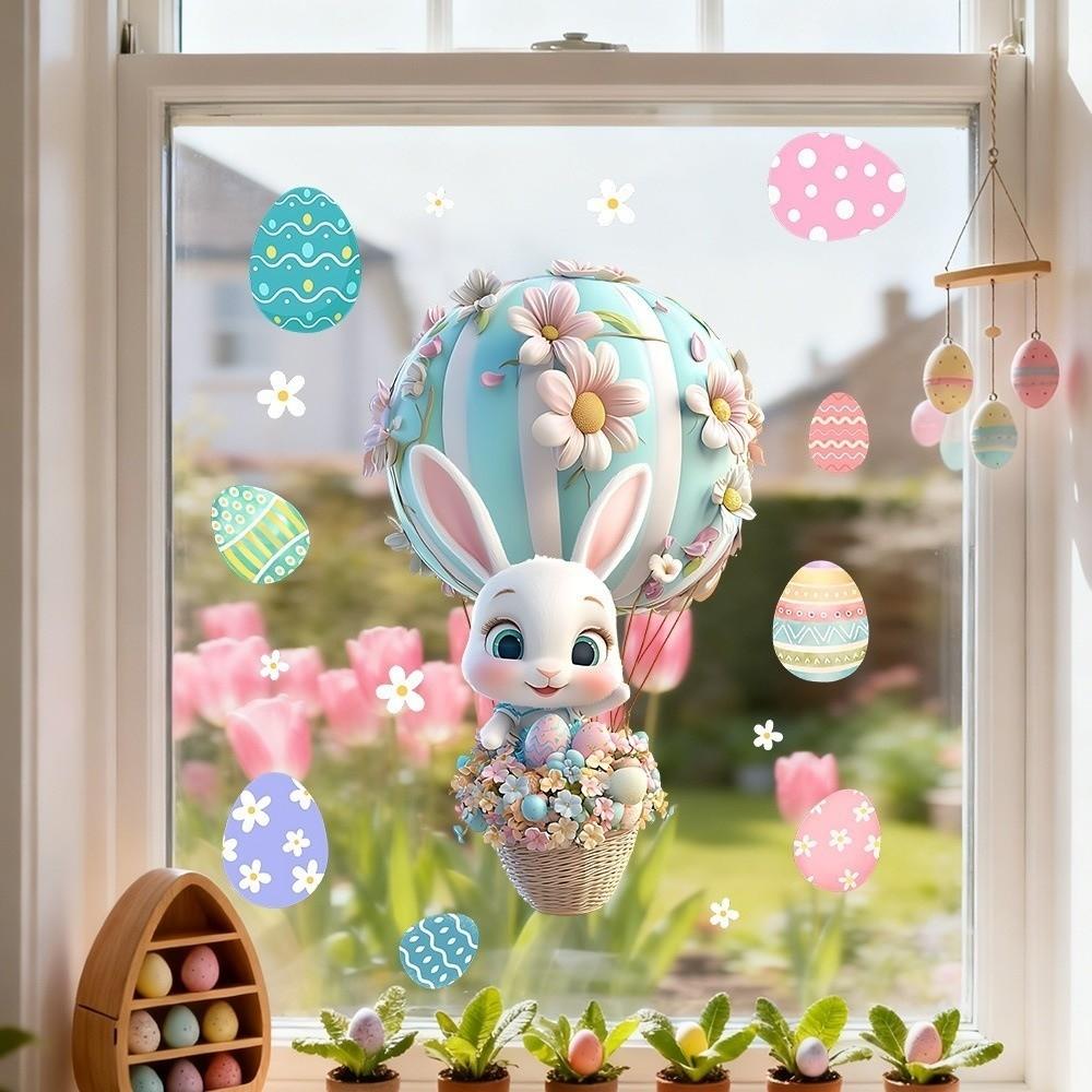 Self-Adhesive Flower Rabbit Sticker Easter Festival Party Sticker New Wall Decal  Glass Decoration
