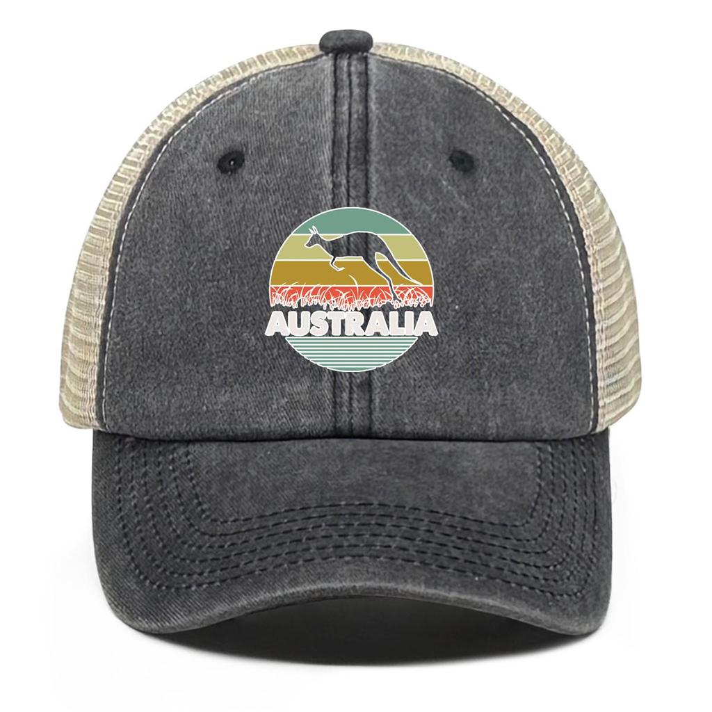 AUSTRALIA" Kangaroo Print Adjustable Baseball Hat, Dad Hat Inelastic Multicolor Solid Color Fashion Snapback Mesh Cap