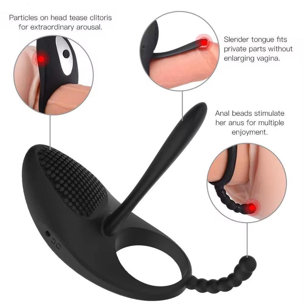 Vibrierender Penisring mit Zunge, Klitorisstimulator, Penisring, tragbarer Vibrator mit 7 Vibrationsmustern, Dual-Motor, Erektionen dauern länger und härter