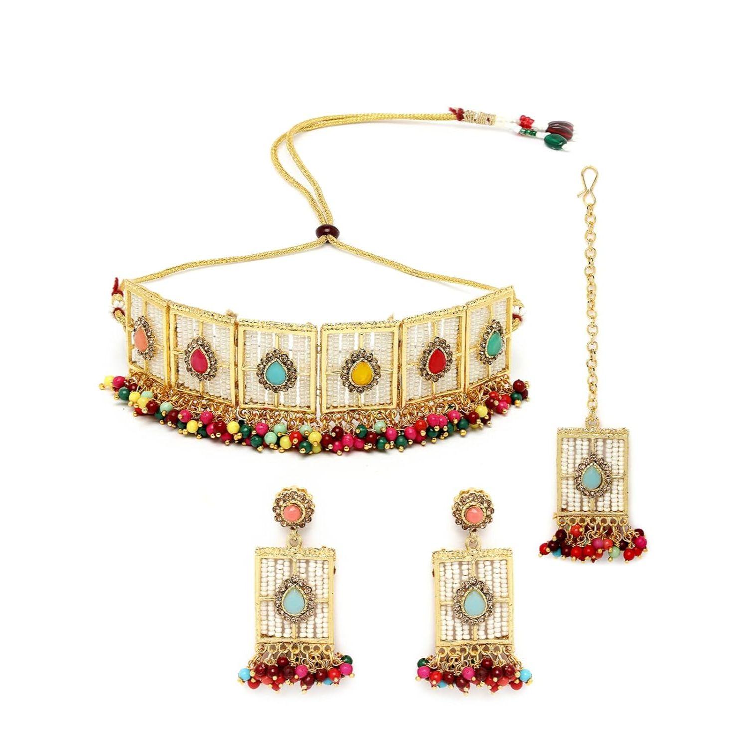 

Сукхи красивые белые бусины квадратной формы с позолоченным ожерельем-колье для женщин