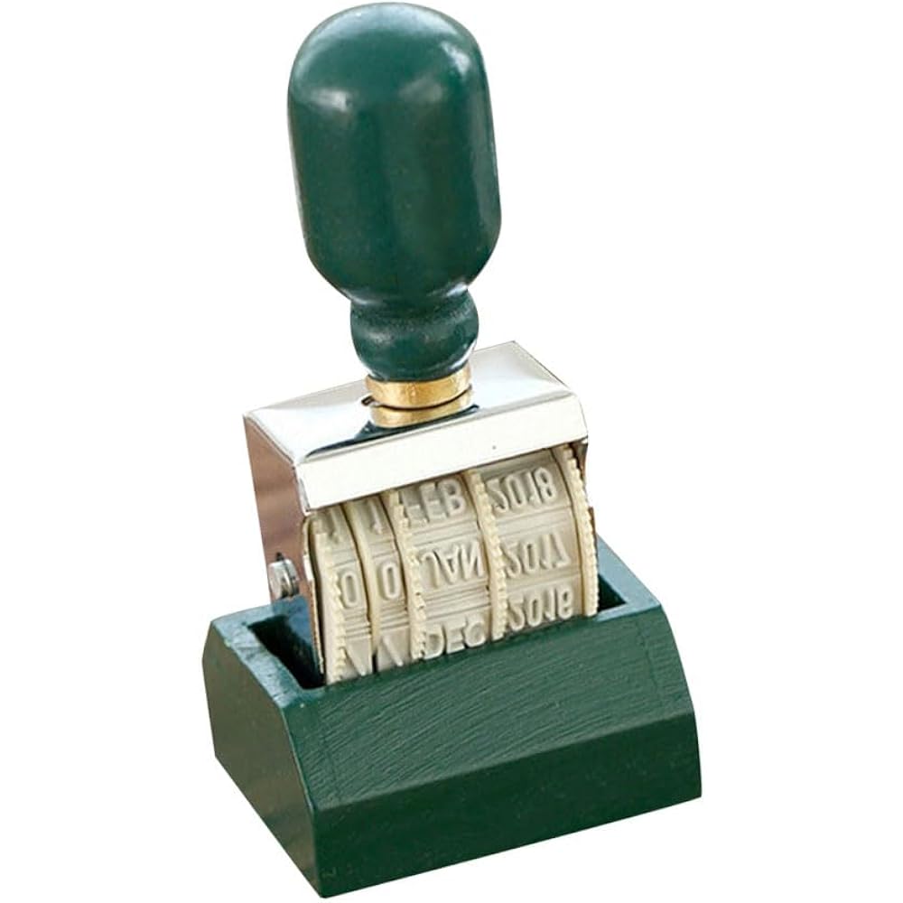 NUOBESTY green iron wooden handle date roller stamp, multi-function penetrating stamp that can be...