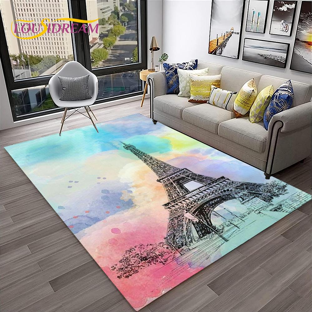 France Paris Eiffel Tower Retro Carpet Rug for Home Living Room Bedroom Sofa Doormat Decor,Kids Play Area Rug Non-slip Floor Mat