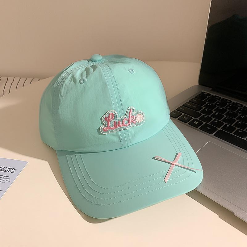 Letter Embroidered Baseball Cap for Women Showing Face with Small Big Brim Korean Casual Soft Top Bow Sun Protection Baseball Hat