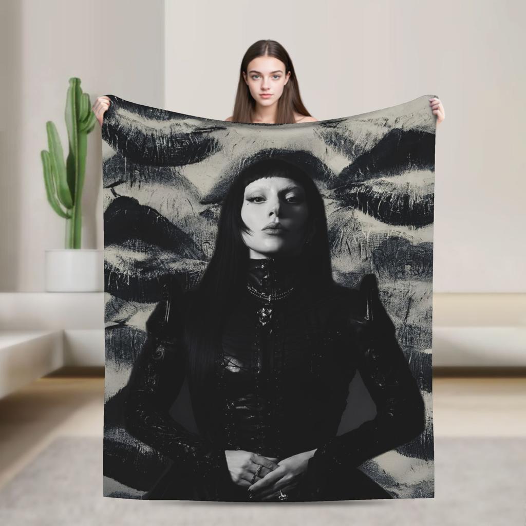 Lady Singer Rock Album Gagas Knitted Fashion Blankets Y2K Tour Flannel Throw Fashion Blanket Rug Piece Ultra-Soft Warm Bedspread Multifuncti