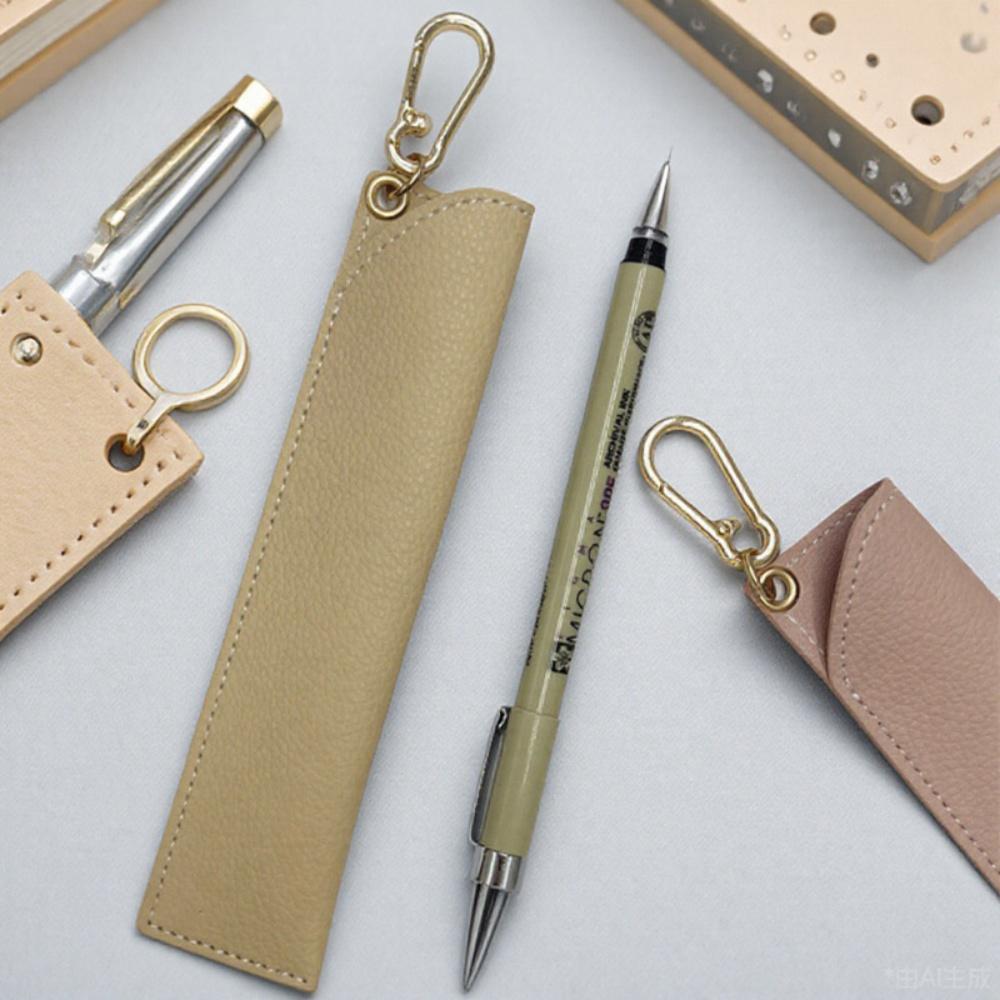Elegant Leather Pen Storage Bag, Portable Keychain Pencil Case for Stationery Organization, Everyday Carry