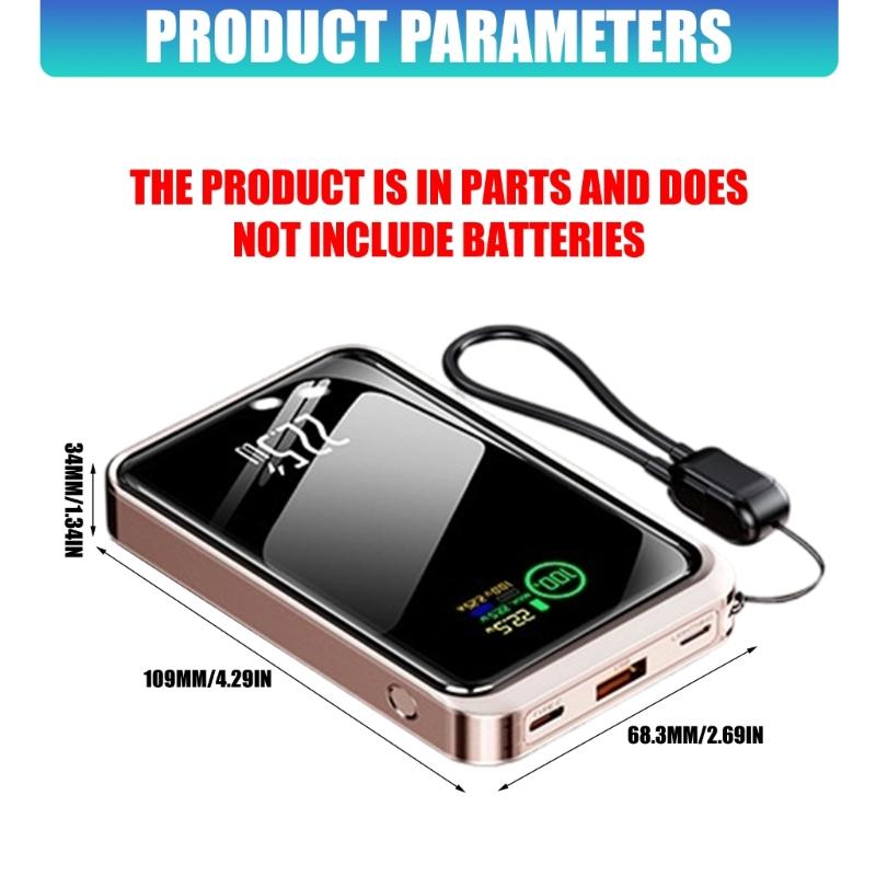 ABS PC Battery Storage Case With LED Light Digital Display DIY Charging Components Excluding Battery For Mobile Phones