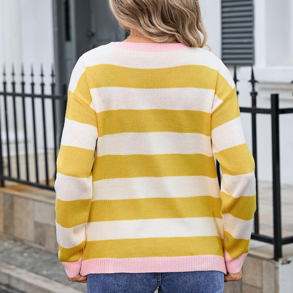 Herbst- und Winter Damenpullover Blume Langarm Rundhals Pullover Strickpullover