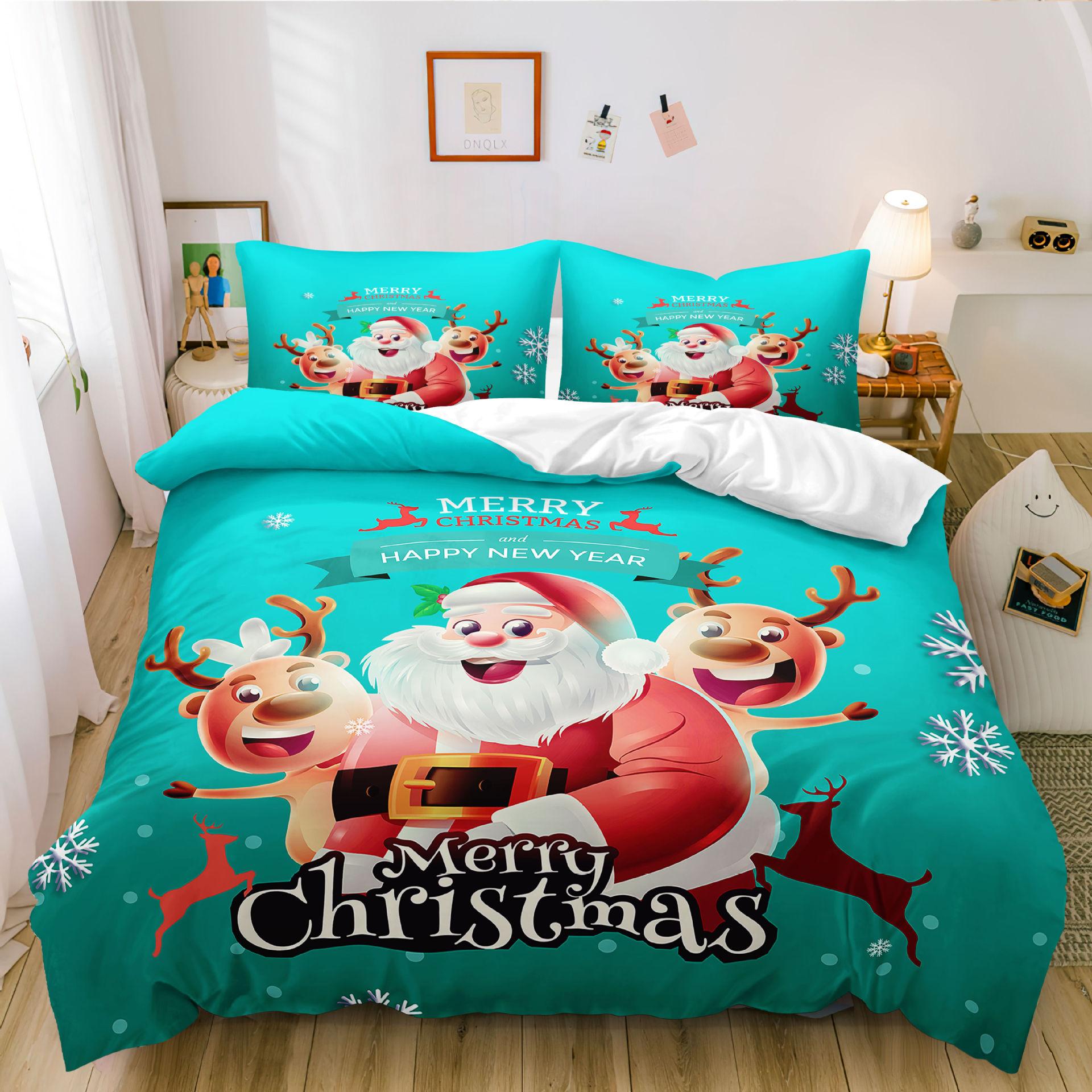 Christmas Series Digital Print Bedding Set Cartoon Duvet Cover Set Comforter Bedding Set Bed Set Home Decor Bedding Set with Zip 135x200cm