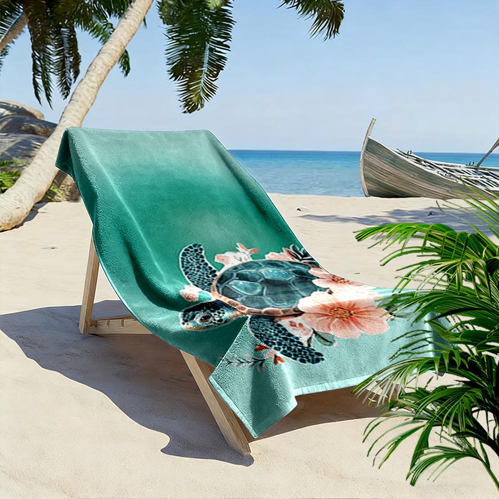 Sea Turtle with Pink Flowers Design Beach towel quick-drying for travel outdoor sports jogging beach and swimming