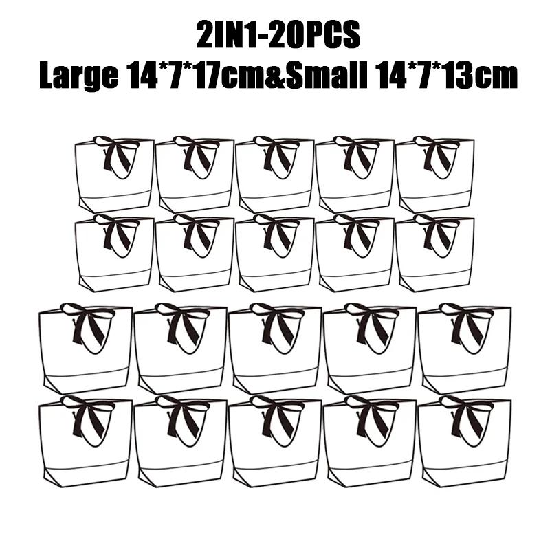 50pcs Ribbon Bow White Paper Tote Gift Bags with Handles Shopping Party Wedding Party Birthday Retail Bags