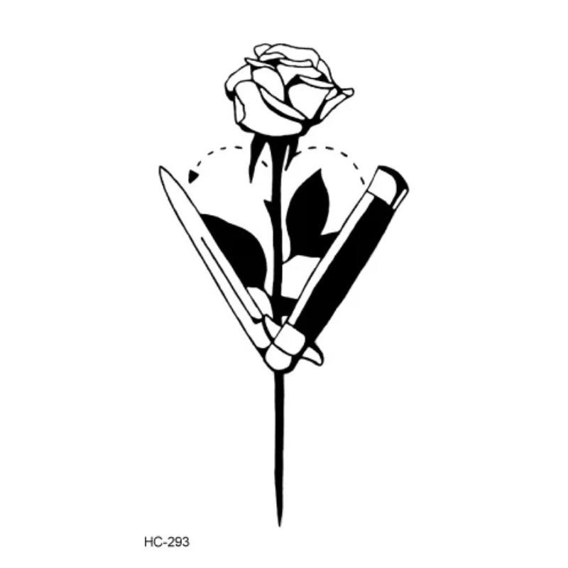 Tattoo-Aufkleber Körper-Make-up Flamme Finger Wasserdicht Temporäre Tattoos Schwarz Quadrat Rose Blume Kunst Flash Fake Tattoos