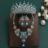 DIEZI Korean Sky Blue Crystal Crown Women Girls Headwear Luxury Bridal Bride Tiaras Necklace Earrings Wedding Party Jewelry Sets