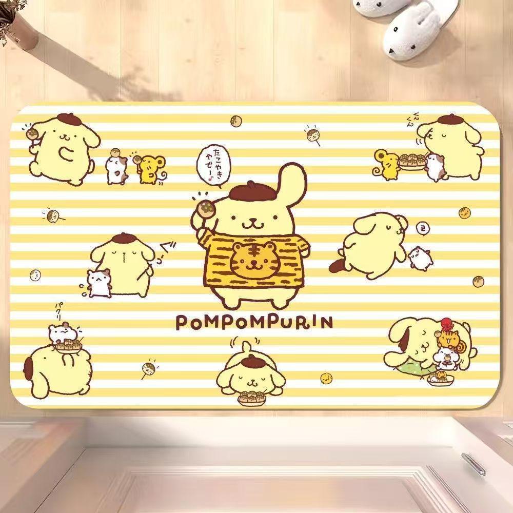 Cute Yellow Pompompurin Quick-Dry Water-Absorbing Diatom Mud Bathroom Floor Mat - Anti-Slip, Wear-Resistant, Dust-Removing Carpet