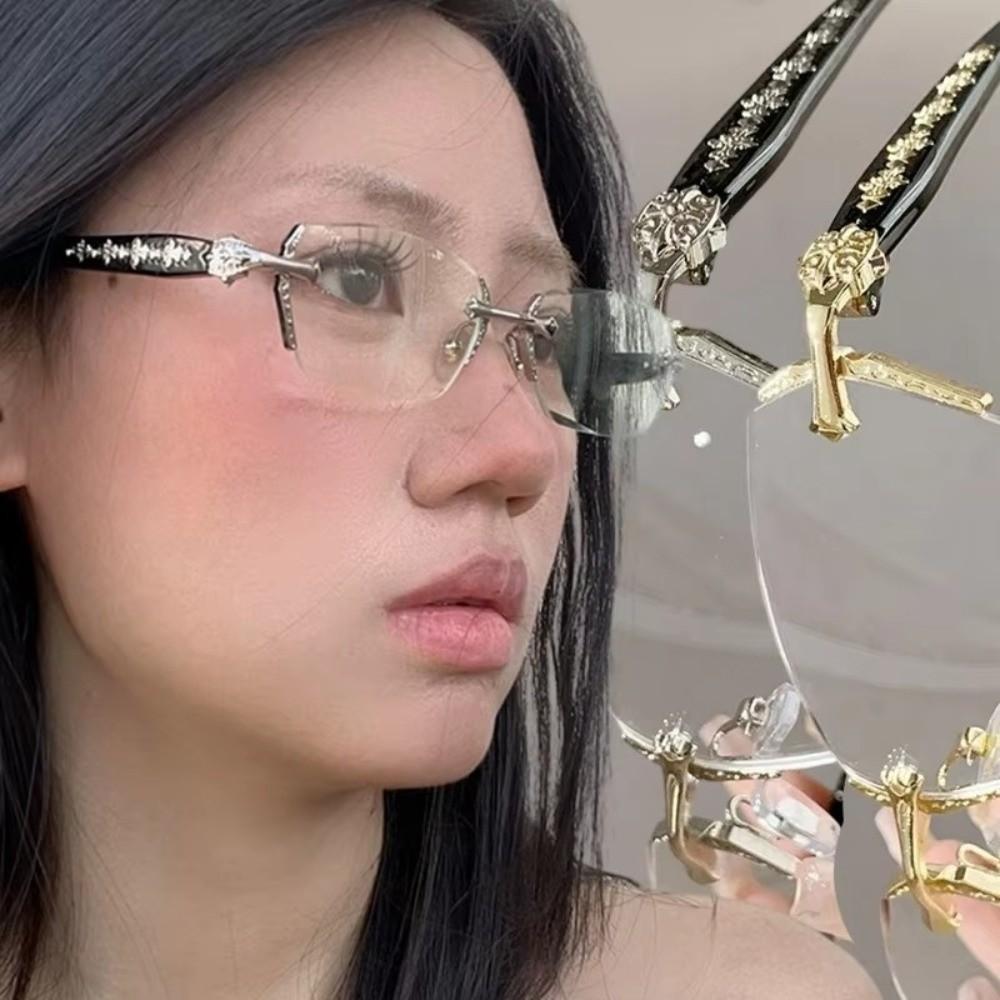 Y2K Vintage Frameless Cut Edge Glasses Anti Eyestrain Hinges Eyeglasses Unisex