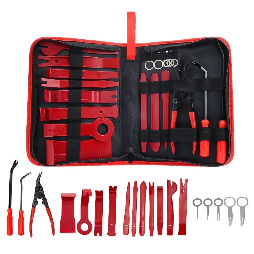 

19Pcs with Storage Bag Car Trim Removal Tool Handheld Car Radio Removal Tools Car Dismantling Tools красный
