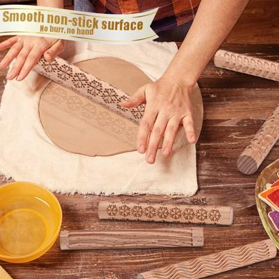 Mattarello in legno con texture trasparente, motivo a increspature dell'acqua, motivo a fiocchi di neve, per uso alimentare, lastra, rullo per stampa