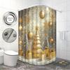 1Pc Golden Christmas Tree Print Waterproof Shower Curtain Partition Privacy Hanging Curtain, With 12 Hooks For Easy Installation