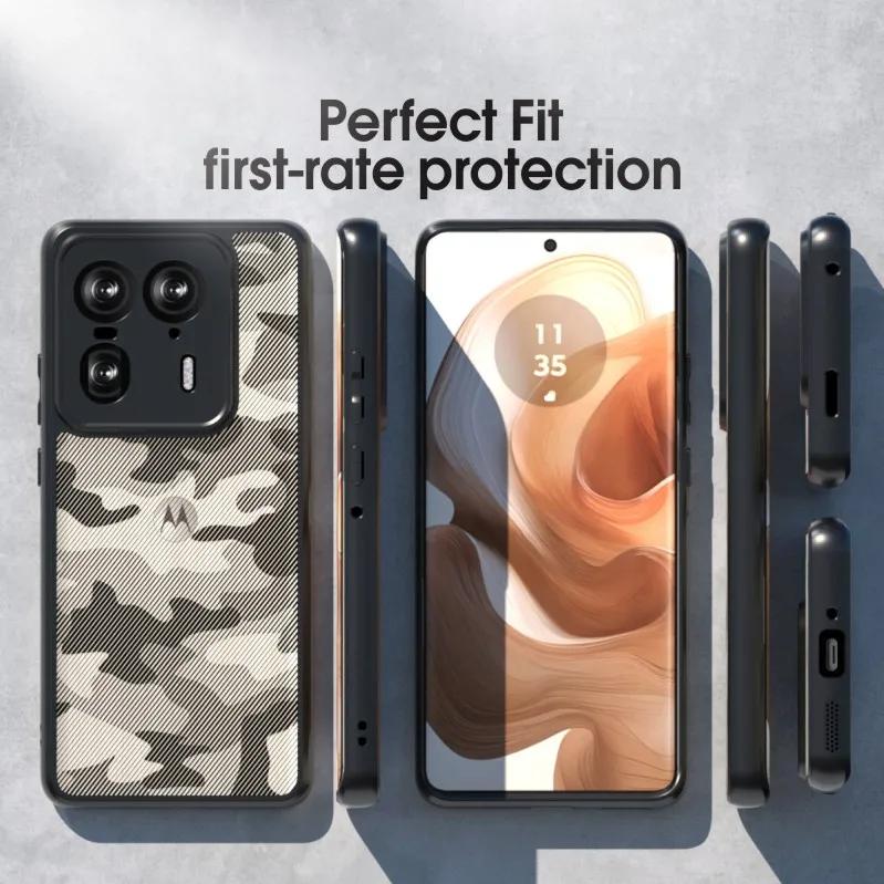 (Comes with wrist strap)for Motorola Moto X50 Ultra Case,(Anti-Yellowing)Soft TPU Hard PC Backboard Shockproof Translucent  Phone Case(Camo Black)