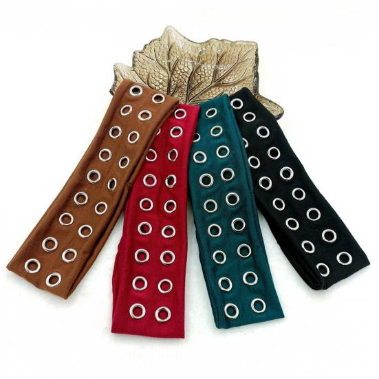 Headband Punk Style Rock Air-eye Decor Hair Band Elastic Fabric Eyelets Punk Headwrap Hair Accessory