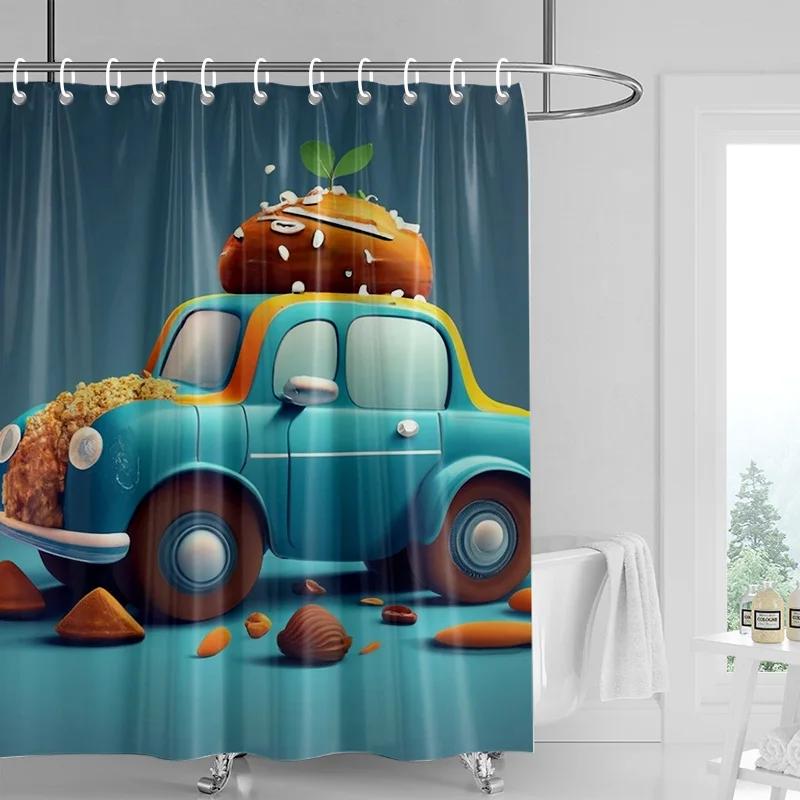 Car Pattern Shower Curtain Waterproof Bathroom Partition Curtain Bathroom shower curtain hooks 90x180cm 180x200cm