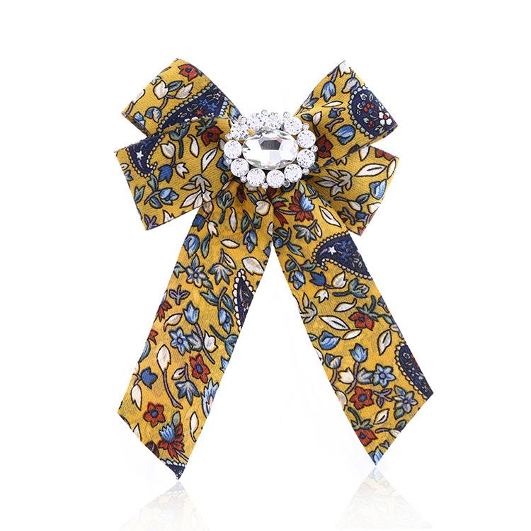 JMXD-Printed Fabric Brooch Bow Brooch Rhinestone Pin Collar