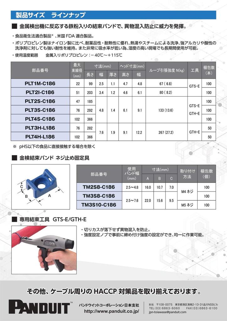 Panduit Tamper-Proof Polypropylene Metal Detectable Cable Ties, HACCP Compliant, 2.5mm Wide X 99mm Long, Pack of 100 (PLT1M-C186)