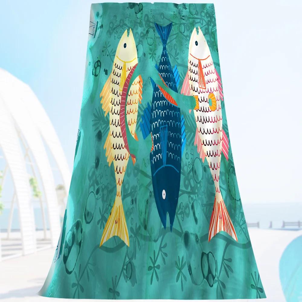 

Colorful Sardine Lobster Fish Ocean Animal Microfiber Printed Beach Towel Mountain Climbing Yoga Absorbent Soft Towel W30*H60(CM)
