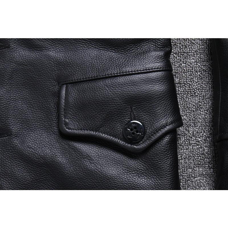 Chinesische Größe Echte Kuhhornschnallen Echte Rindslederjacke Herren Echtledermantel Klassische schwarze Jacke Lässige Lederbekleidung Herbst