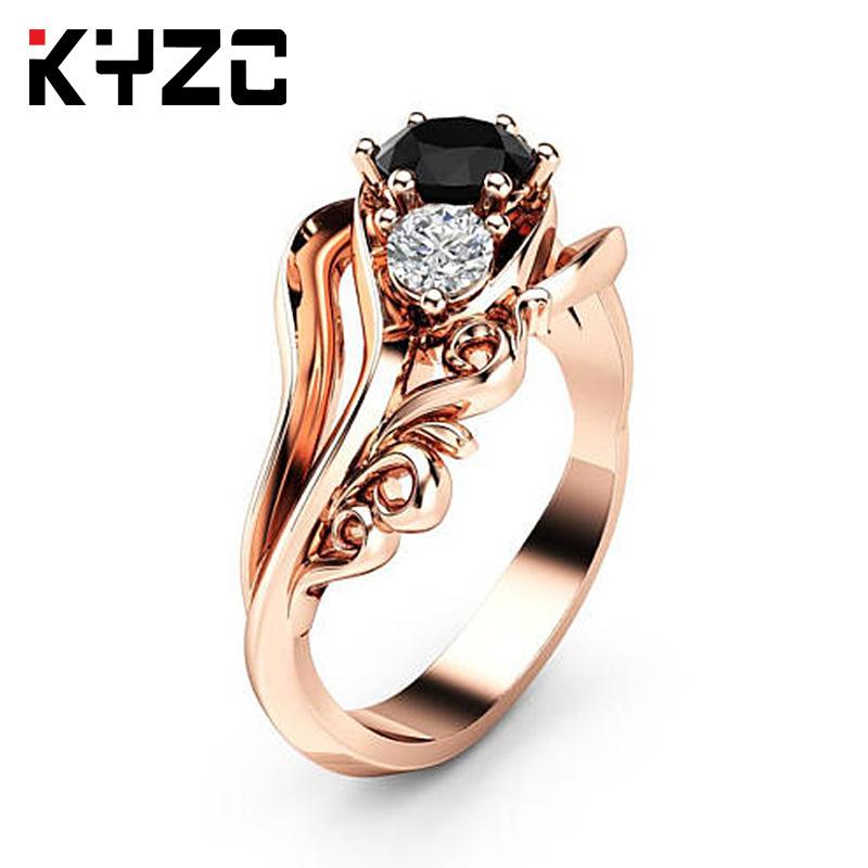 Popular Trinkets, Flower Line Black Zircon Ring Women, Small But Beautiful Jewelry Series