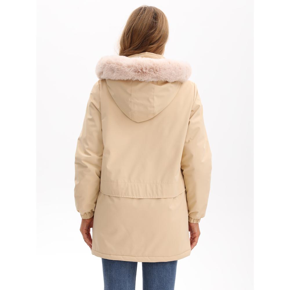 European and American-style Long Winter Parka for Women, with Fleece Lining and Large Fur Collar