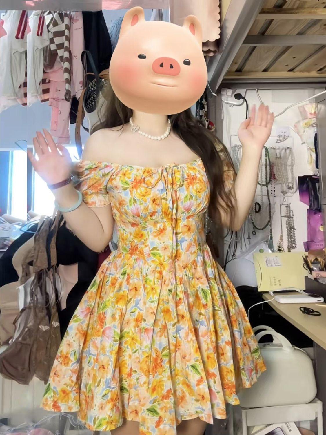 Plus Size Square Neck Puff Sleeve Floral Print Summer Dress - Slimming & Flattering Short Skirt Extra Large цветочные печати