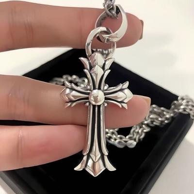 Trendy Brand Crowe Vintage Double-layer Cross Pendant Necklace Men and Women Couples Versatile Sweater Chain