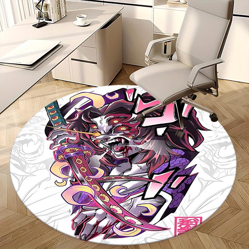 1pc Anime Demon Slayer Design Round Carpet  Office Chair Mat, NonSlip Rug for Home Decor, Seasonal Gift, Suitable for Office