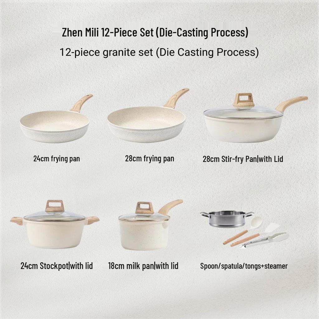 Granite Non-stick Cookware Set: Stovetop Milk Pot, Soup Pot, Wok, Frying Pan, Flat-bottomed Pan Kitchen Kit.