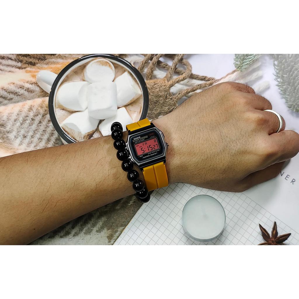 CASIO Custom Collection Quartz Movement Silicone Strap Watch Unisex Black Dial A159WA-N1D(Watch5--)