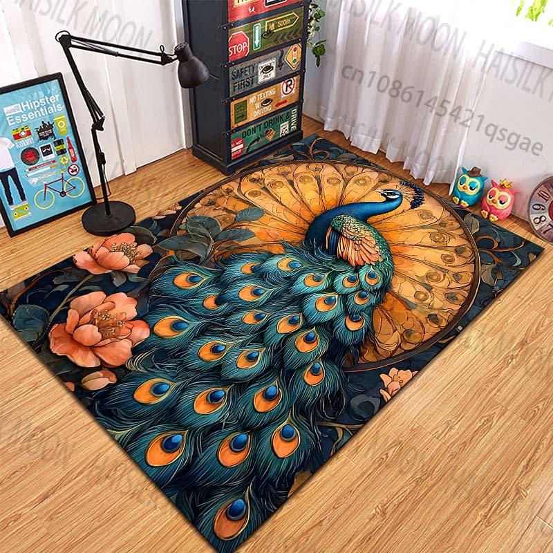 Peacock and decorative feathers Pattern Rug Carpets for Bedroom Living Room Sofa Mat Creative Door Mat Cloakroom Home Decor
