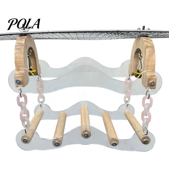 Sturdy Parrot Swing Toy, Bird Cage Perch, 5 Wooden Perch Poles, Acrylic Hanging Toy Frame with Bells for Small Medium Parrots Budgies Cockatiels
