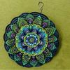 Vibrant Mandala Metal Wind Chime Outdoor Hanging Kinetic Yard Art with Colorful Floral Design in Green Blue Purple Yellow for Christmas Halloween