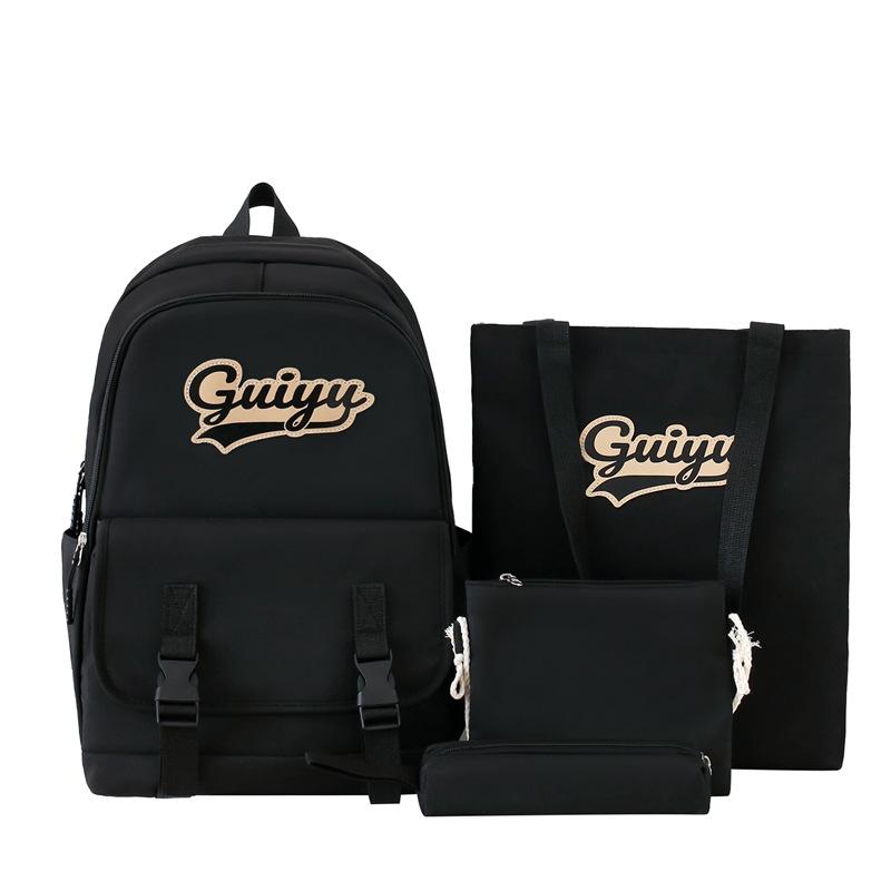 Four-Piece Backpack Set Letter Backpack Senior High School Student Schoolbag Unisex Large Capacity Lightweight Backpack