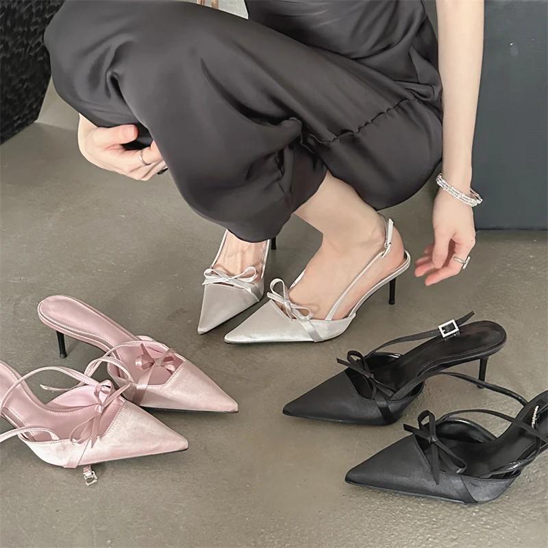 Spring Sexy Pointed Toe Buckle Strap Women Pumps Sandals Thin High Heels Party Stripper Dance Mules Ladies Shoes