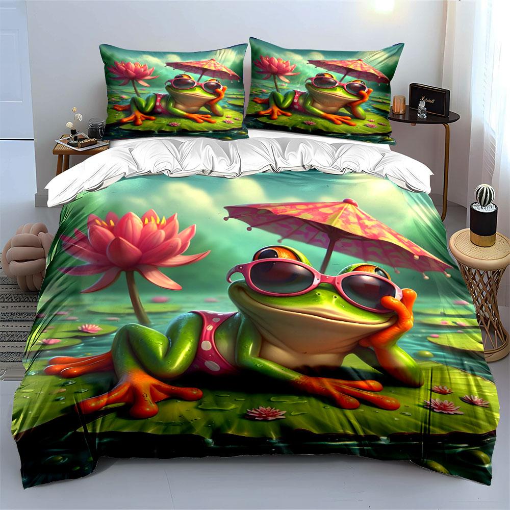 "Chill Frog Paradise Vibes" Bedding Sets Duvet Covers Pillowcases(1* Duvet Cover 2* Pillowcases Without Duvet Insert)