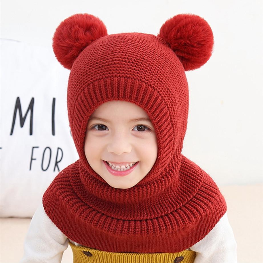 Koreaanse Stijl Kinder Dubbele Pompon Oorflappen Hoed & Eendelig Sjaal Set (Herfst/Winter 2025 Collectie)